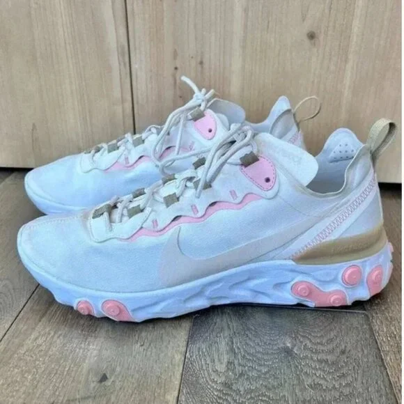 Nike React Element Running Shoes Size 10 Ivory Pink Athletic Track Sneakers - Picture 2 of 7